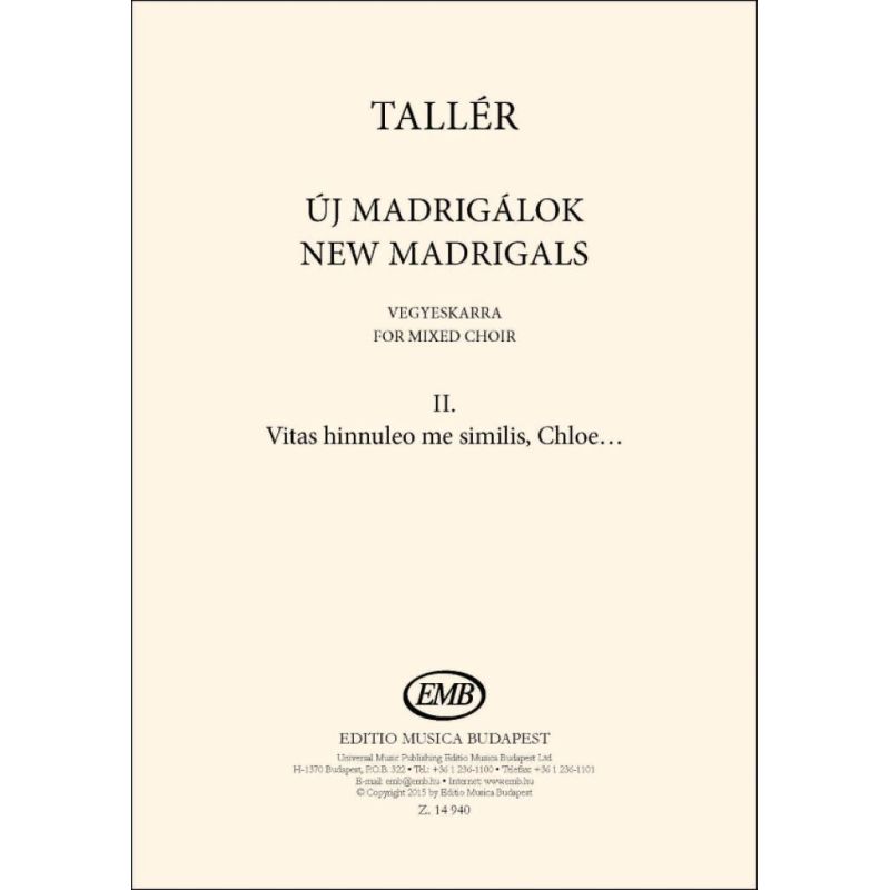 Tallér, Zsófia - New madrigals for mixed choir