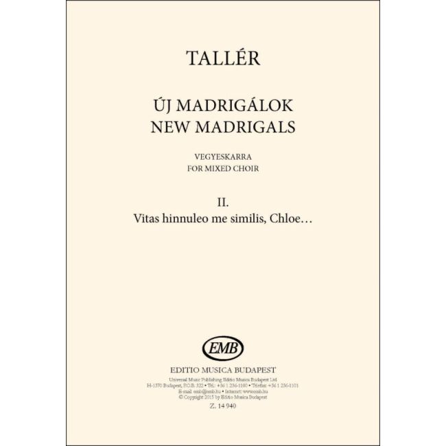 Tallér, Zsófia - New madrigals for mixed choir