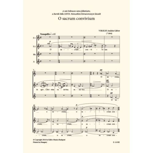 Viragh, András Gábor - O Sacrum Conviviumfor (female choir)