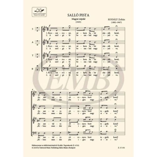 Kodály, Zoltán - Sallo Pista. SATB
