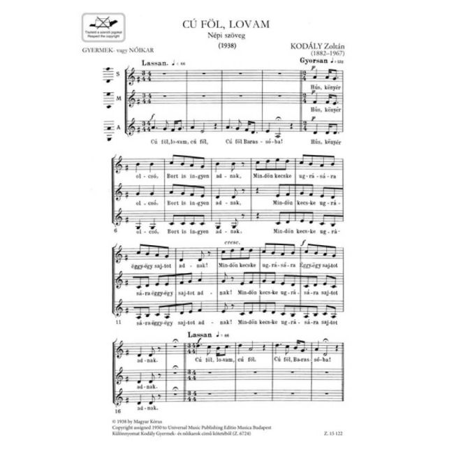 Kodály, Zoltán - Cu, fol lovam