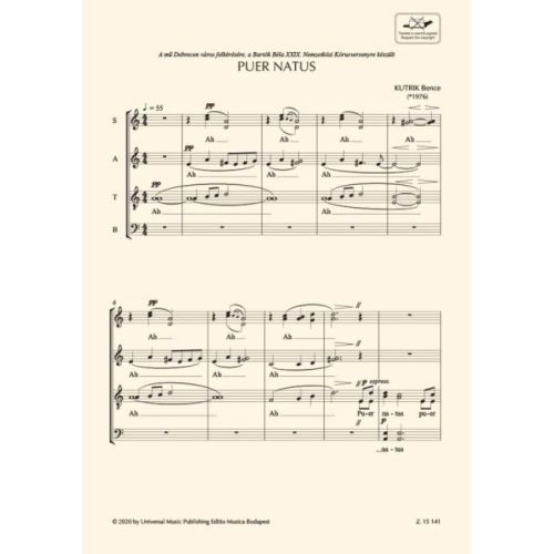 Kutrik, Bence - Puer Natus (mixed voices)