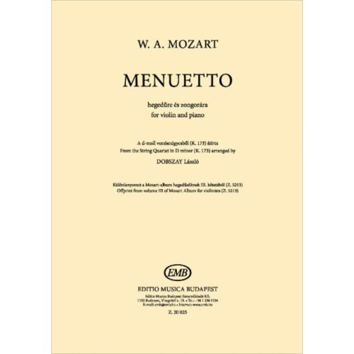 Mozart, Wolfgang Amadeus - Menuetto for violin and piano