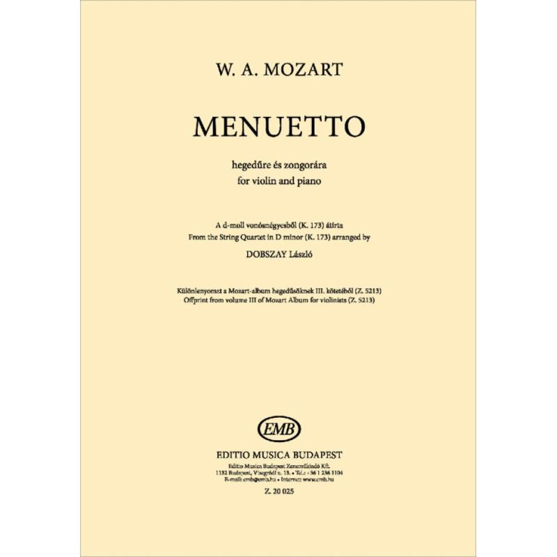 Mozart, Wolfgang Amadeus - Menuetto for violin and piano