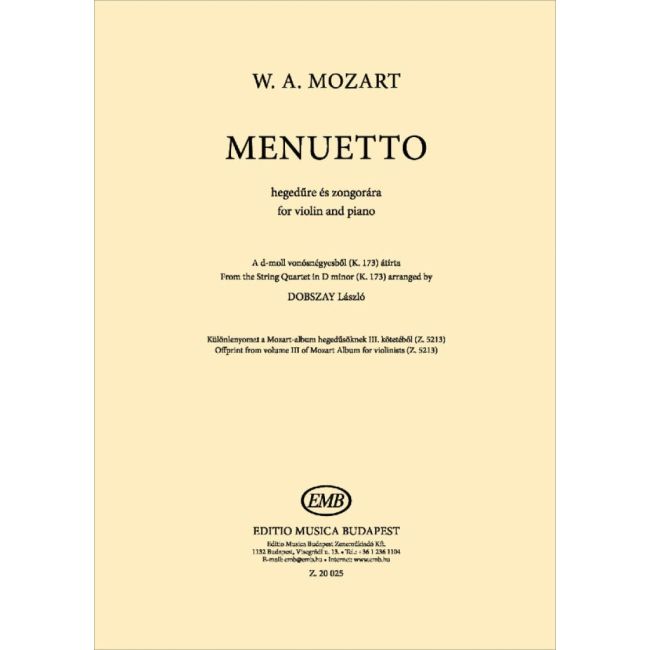 Mozart, Wolfgang Amadeus - Menuetto for violin and piano
