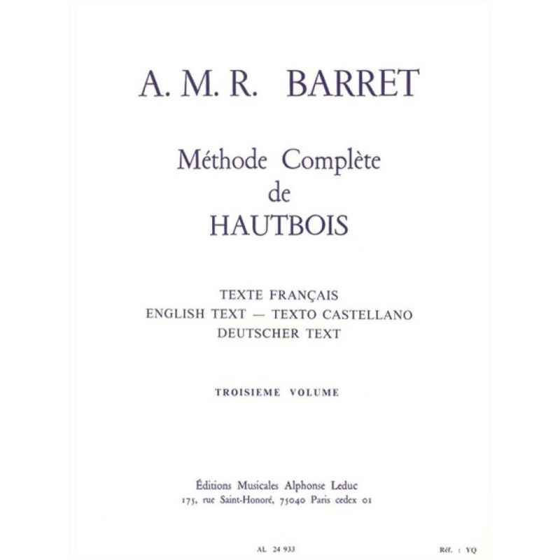 Barret, Apollon-Marie-Rose - Méthode Complète de Hautbois, Troisieme Volume