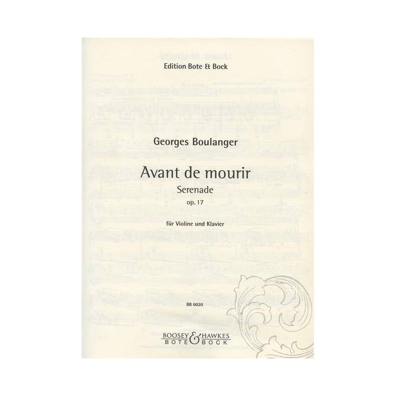 Boulanger, Georges - Avant de mourir op. 17