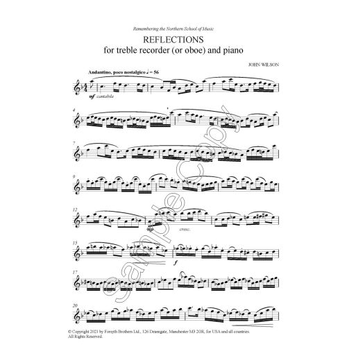 Reflections - John Wilson - for Treble Recorder & Piano