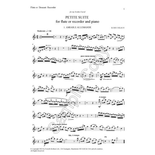 Petite Suite for Recorder or Flute and Piano - Robin Nelson