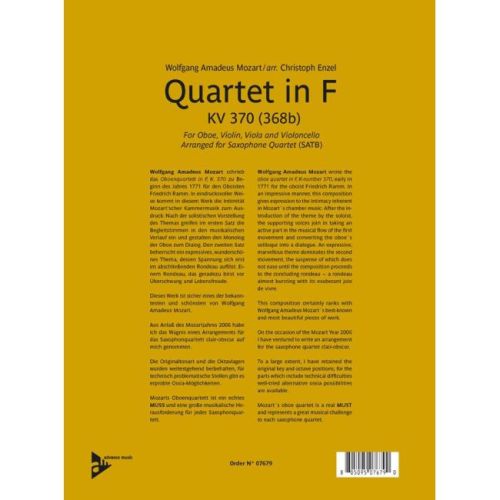 Mozart, Wolfgang Amadeus - Quartet in F KV 370 (368b)