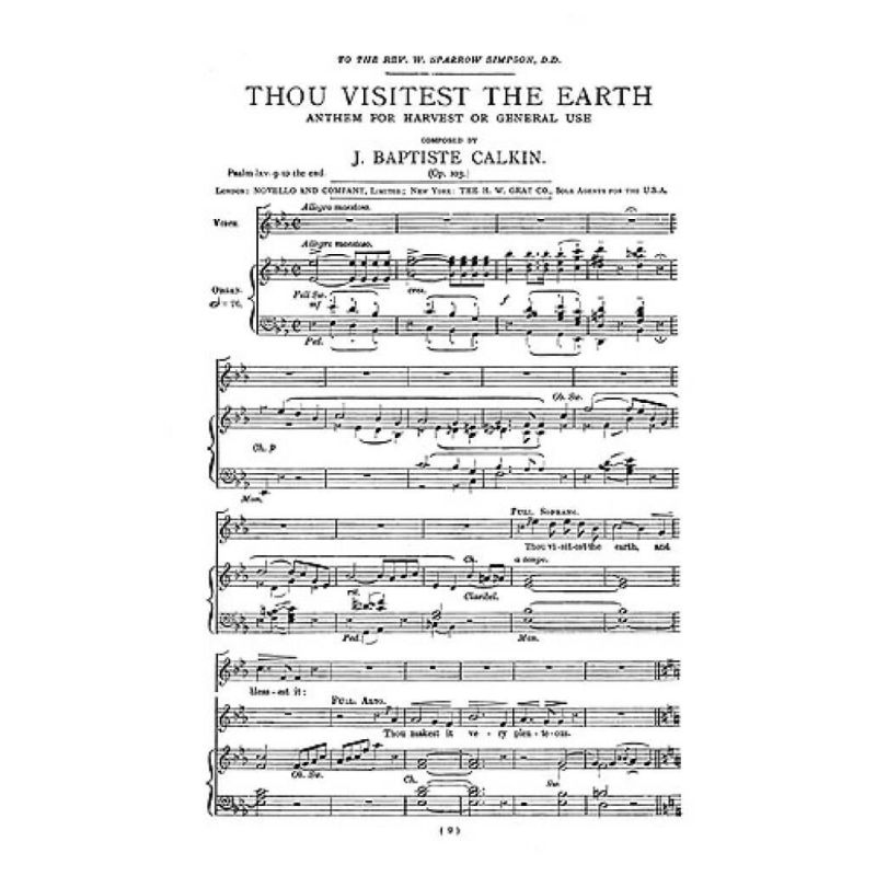 Calkin, John Baptiste - Thou Visitest The Earth