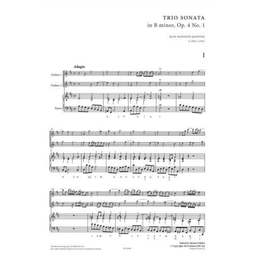 Quentin, Jean-Baptiste - Six trio sonatas Vol. 1 op. 4/1-3 Vol. 1