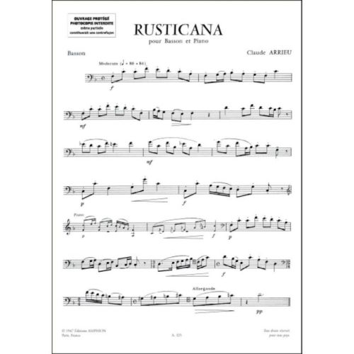 Arrieu, Claude - Rusticana Basson-Piano