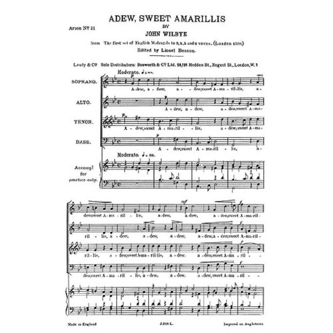 Wilbye, John - Adew Sweet Amarillis