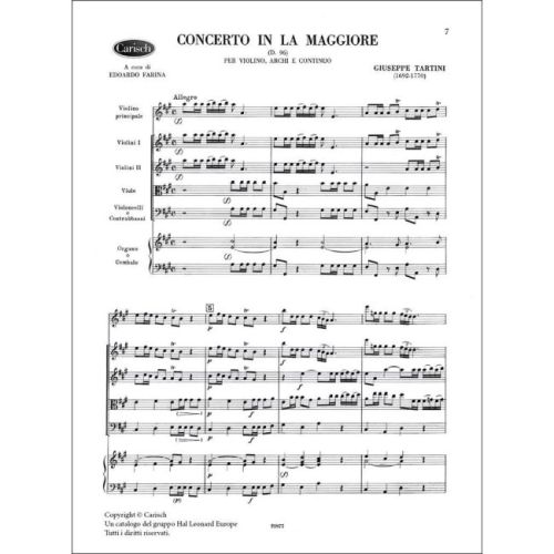 Tartini, Giuseppe - Volume 03: Concerto in la Maggiore D 96