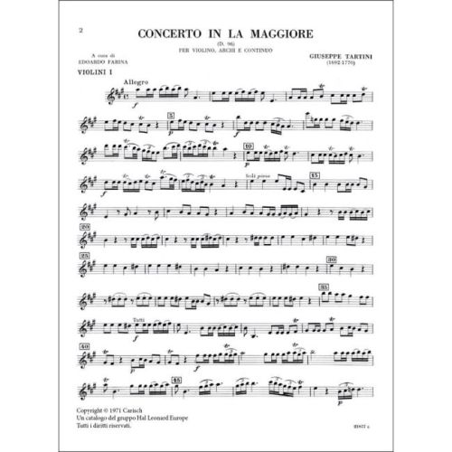 Tartini, Giuseppe - Volume 03 : Concerto in la Maggiore D 96