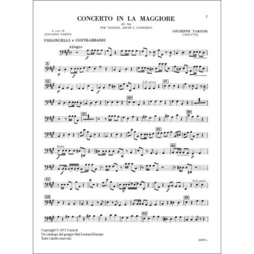 Tartini, Giuseppe - Volume 03 : Concerto in la Maggiore D 96