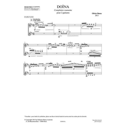Bensa, Olivier - Doïna - Complainte roumaine