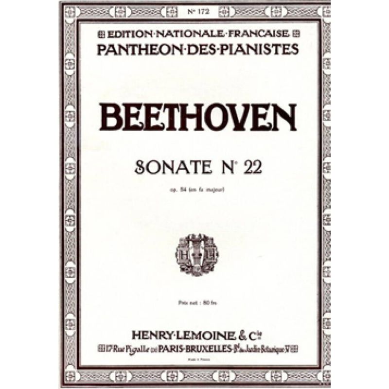 Beethoven, Ludwig van - Sonate n°22 en fa maj. Op.54