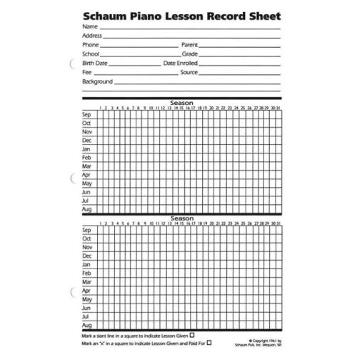 Piano Lesson Record Sheets