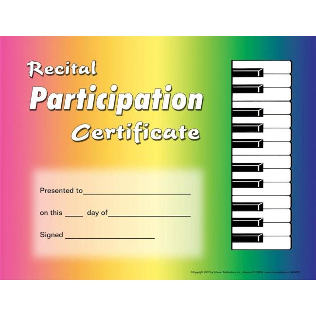 Recital Participation Certificate