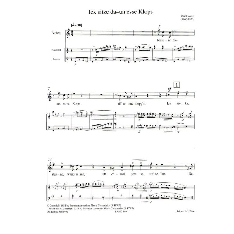 Weill, Kurt - Klops Lied