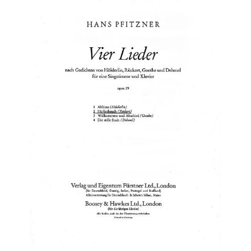 Pfitzner, Hans - 4 Lieder...