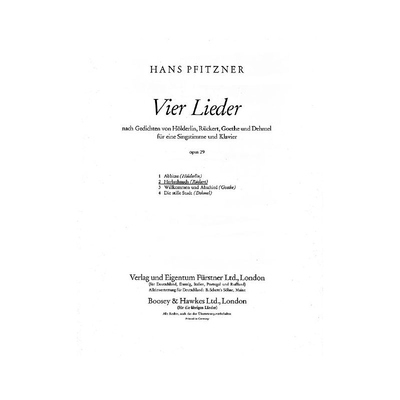 Pfitzner, Hans - 4 Lieder op. 29