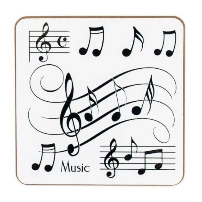 Coaster Set Of 4 Musical Notes White Design
