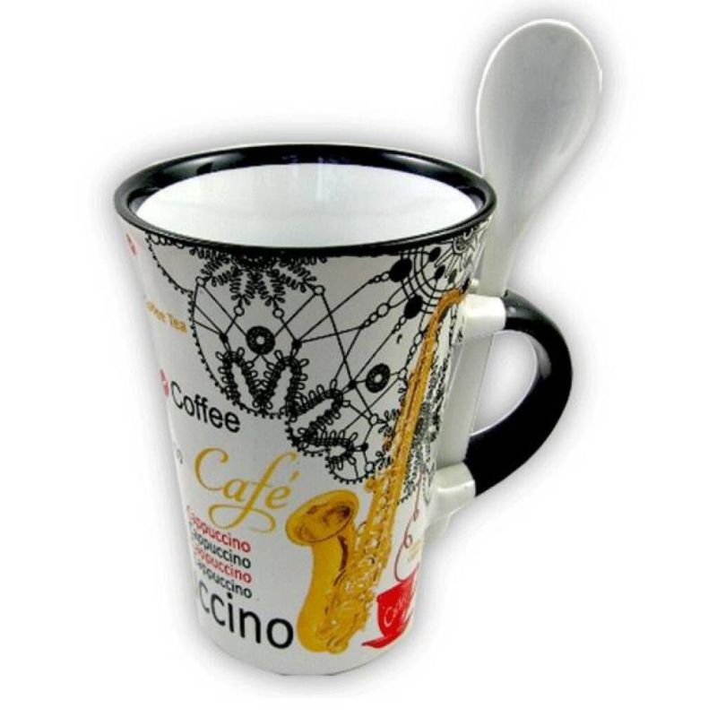Cappuccino Mug With Spoon - Saxophone (White)