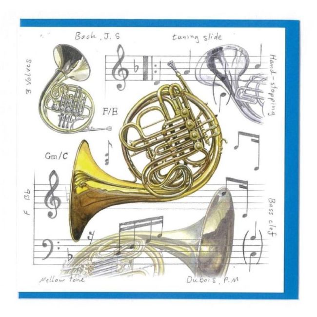 Notelets Pack Of Five - French Horn Design