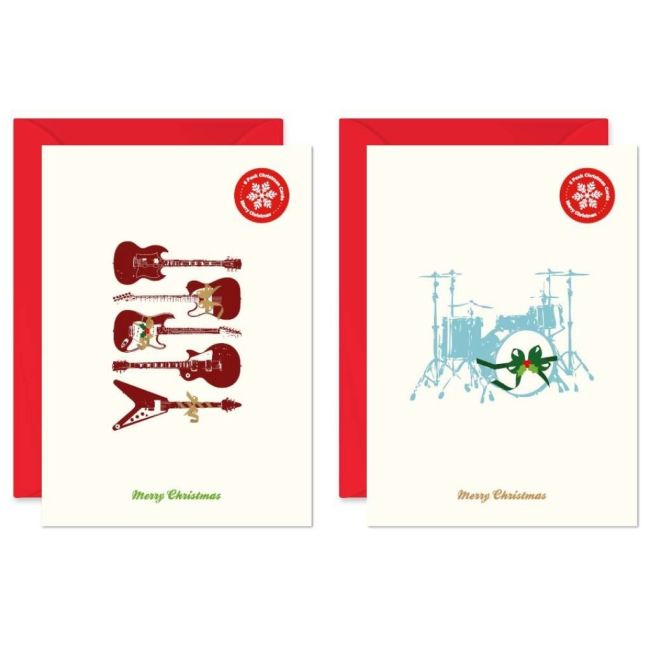 Christmas Card Pack Of 6 Eletric Guitars And Drums