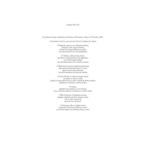Muhly, Nico - O Antiphon Preludes for Organ
