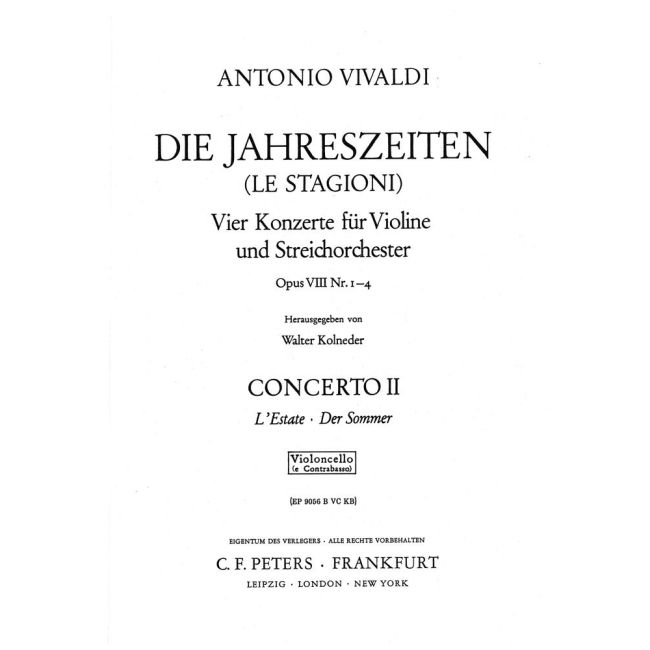 Vivaldi, Antonio - The Four Seasons, Concerti Op. 8, No. 2 in G minor RV315 Summer (Cello/Double Bass Part)