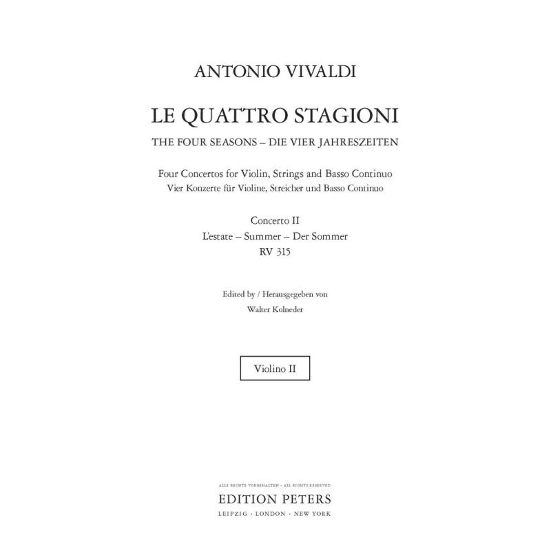 Vivaldi, Antonio - The Four Seasons, Concerti Op. 8, No. 2 in G minor RV315 Summer (Violin 2 Part)