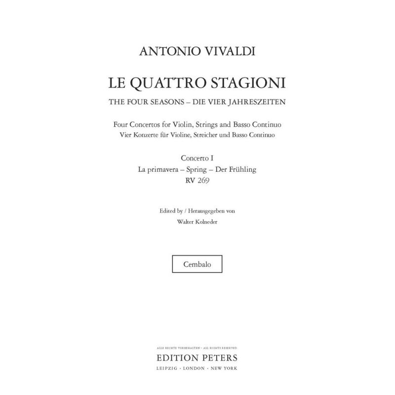 Vivaldi, Antonio - The Four Seasons, Concerti Op. 8 Spring RV269 : No. 1 in E RV269 (Harpsichord Part)