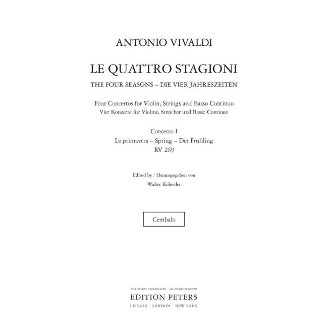 Vivaldi, Antonio - The Four Seasons, Concerti Op. 8 Spring RV269 : No. 1 in E RV269 (Harpsichord Part)