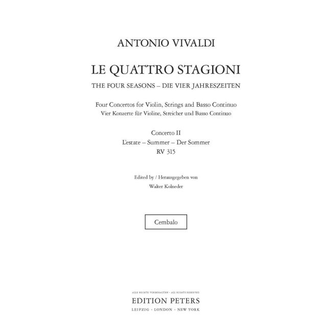 Vivaldi, Antonio - The Four Seasons, Concerti Op. 8, No. 2 in G minor RV315 Summer (Harpsichord Part)