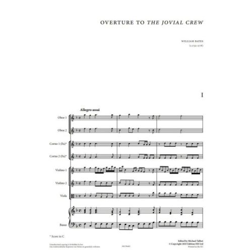Bates, William - Overture to the Ballad Opera "The Jovial Crew"