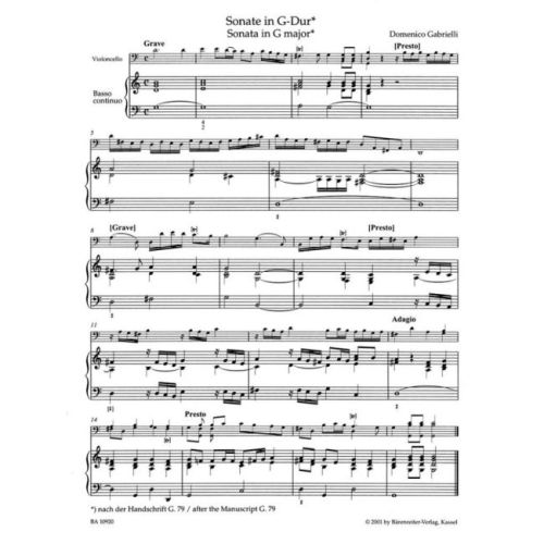 Gabrielli, Domenico - Complete Works for Violoncello (Urtext). (including critical report in English and German).