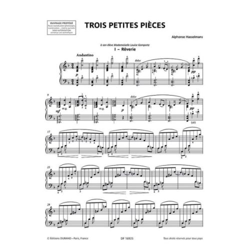 Alfonse Hasselmans - Trois Petites Pièces pour harpe