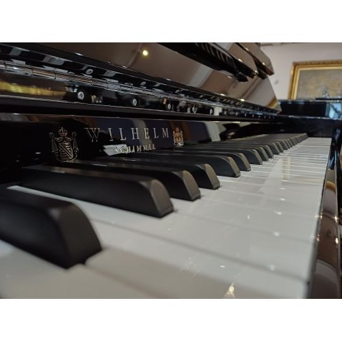 Wilhelm Schimmel W114M Modern Upright Piano in Black Polyester with Chrome Fittings