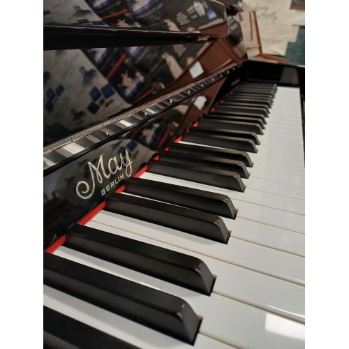 Pre-Owned May Berlin M121T Upright Piano in Black Polyester with Chrome Fittings